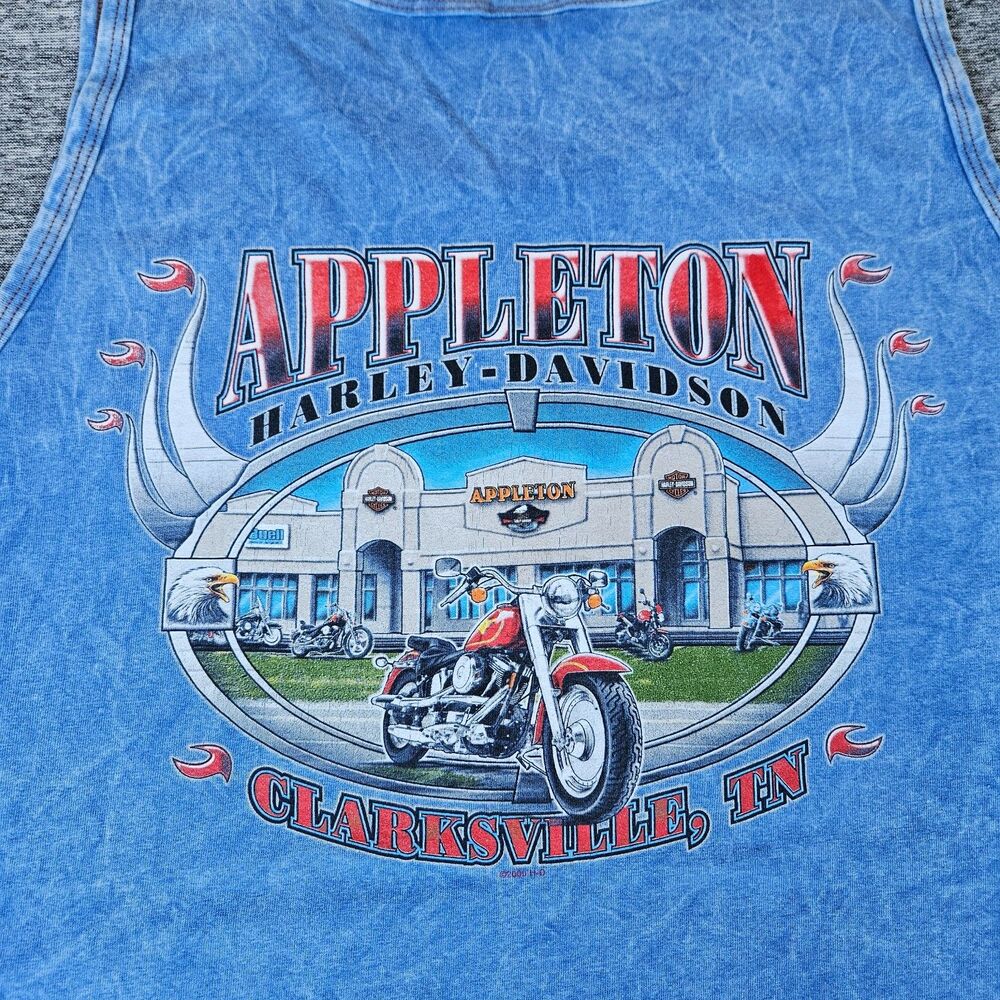 Harley-Davidson Tank Top Shirt Vintage Y2K Blue Biker Grunge XXL Appleton 2000